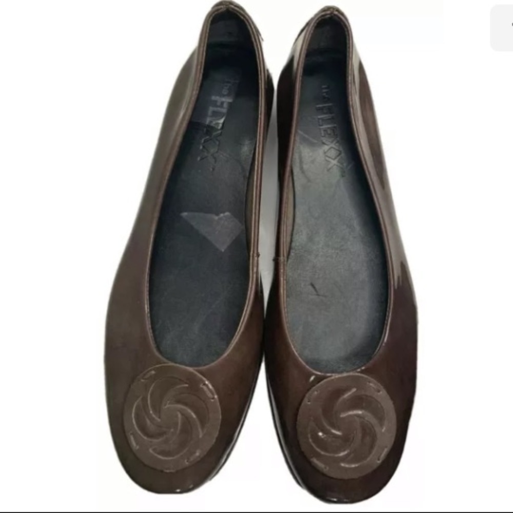 𝅺THE Flexx Women's Brown Patent Slip On Comfort Shoes Size 6.5M
